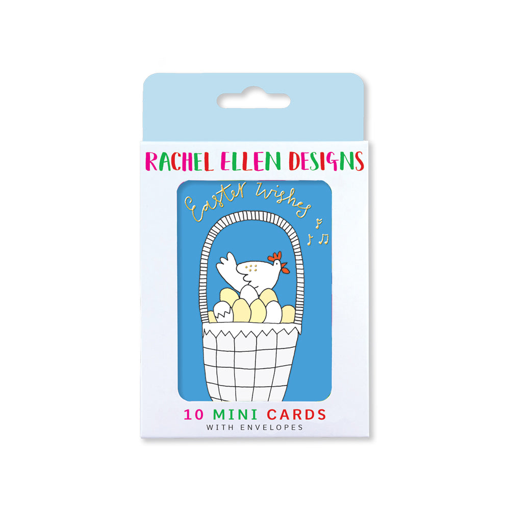 Easter Foiled Pack of 10 Notecards - Easter Wishes/Hen, Basket & Eggs