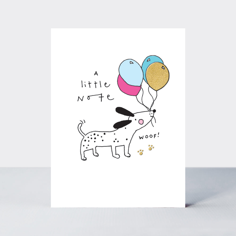 Foiled pack of 10 notecards - A Little Note/Dog & Balloons