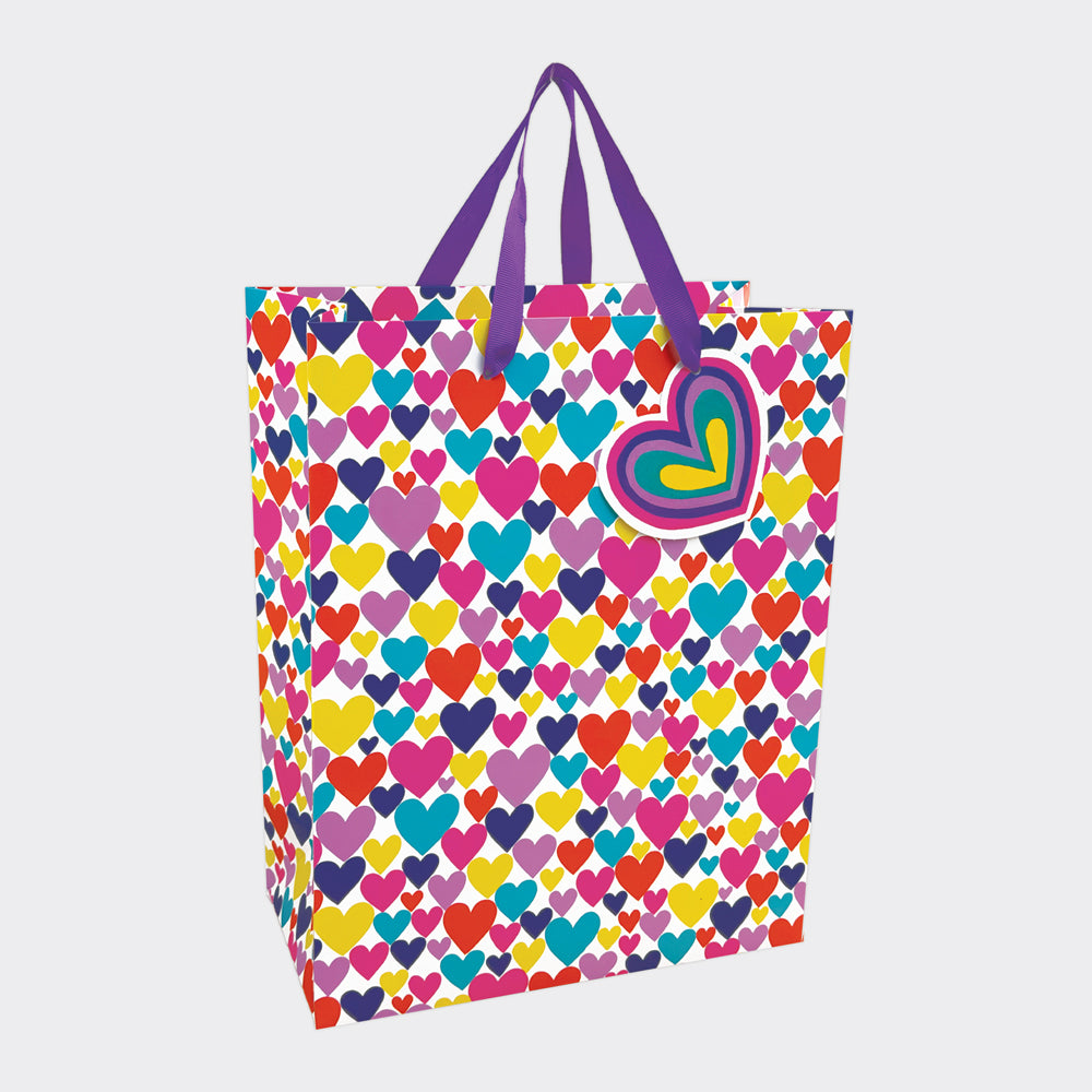 Large Gift Bag Multi Coloured Hearts