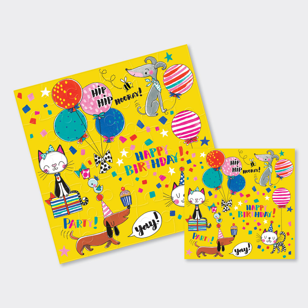 Jigsaw Card - Happy Birthday cats & dogs