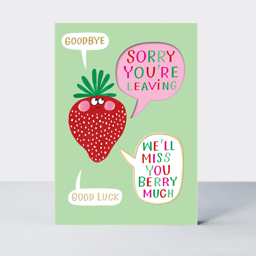Wholesale leaving card featuring a strawberry design by Rachel Ellen Designs