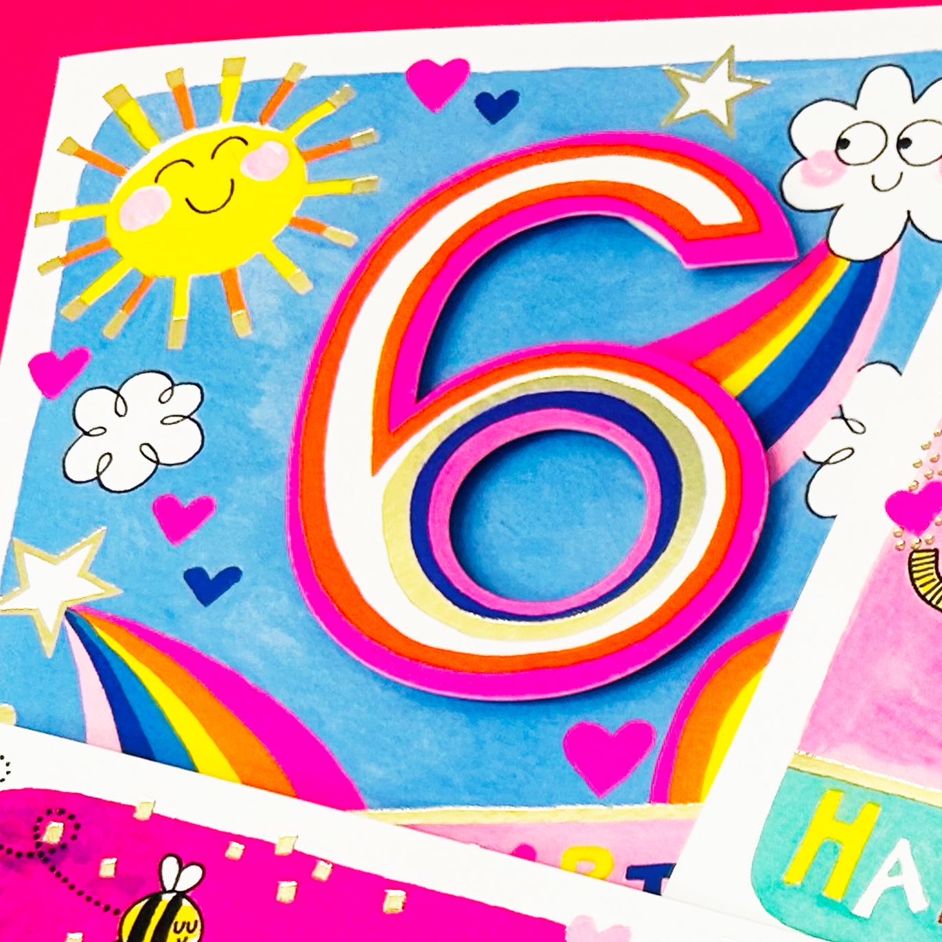 Rhubarb - Age 6 Girl/Sunshine & Rainbows birthday card