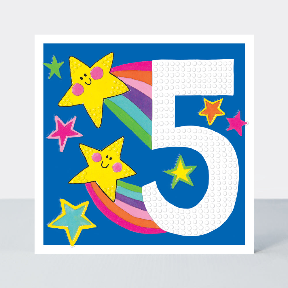 Sweet Pea - Age 5 Girl/Stars & Rainbows Birthday Card