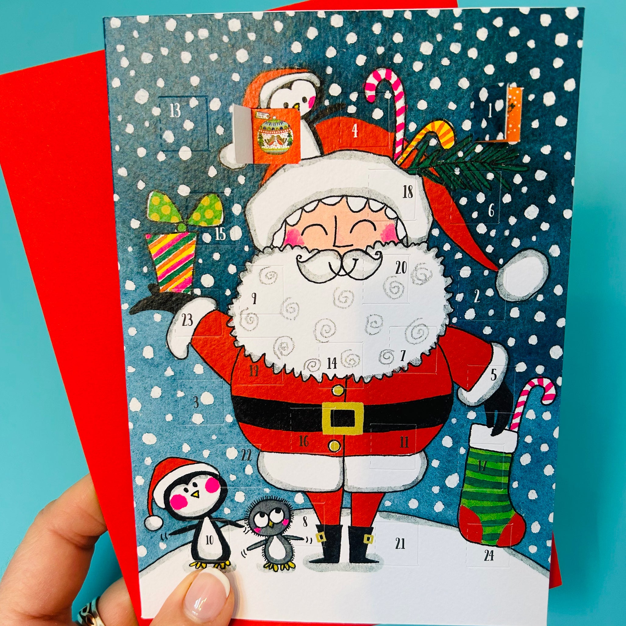 Advent Calendar Card - Santa &amp; Penguins