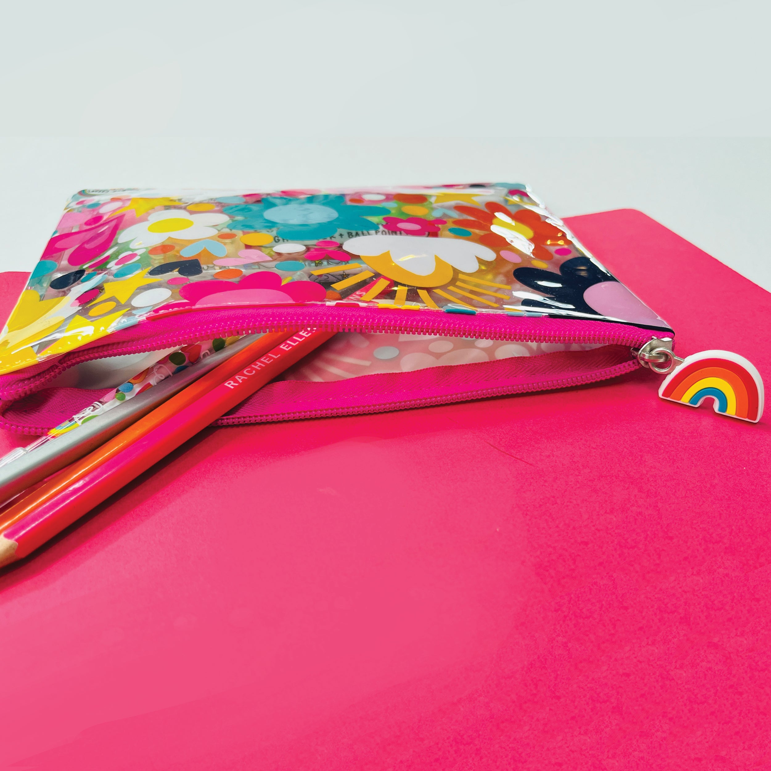 Clear PVC Pencil Case - Flowers, Hearts &amp; Stars