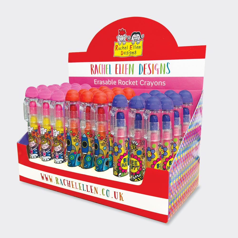 36 x Erasable Rocket Crayons - (Rocket/Bee Happy/Fairy)