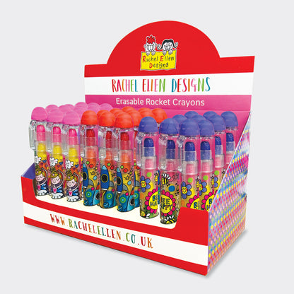 36 x Erasable Rocket Crayons - (Rocket/Bee Happy/Fairy)