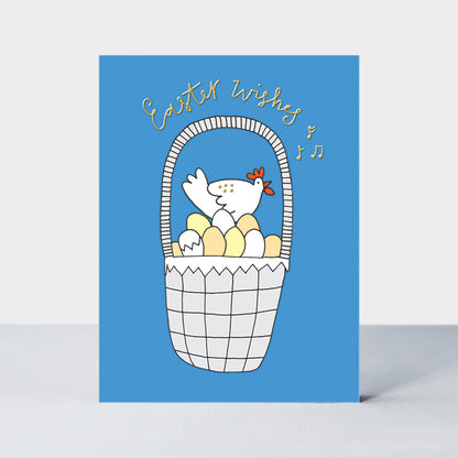 Easter Foiled Pack of 10 Notecards - Easter Wishes/Hen, Basket &amp; Eggs