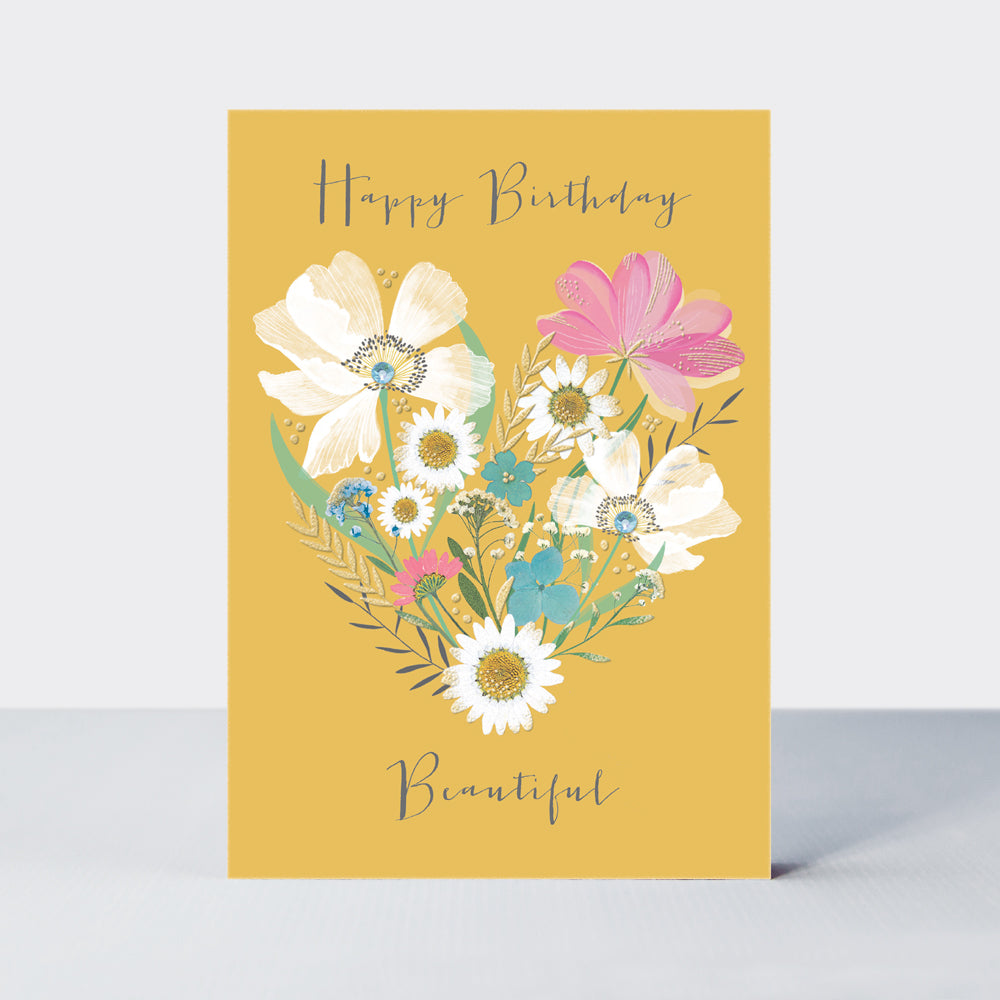 Wild Flower - Open birthday floral heart yellow