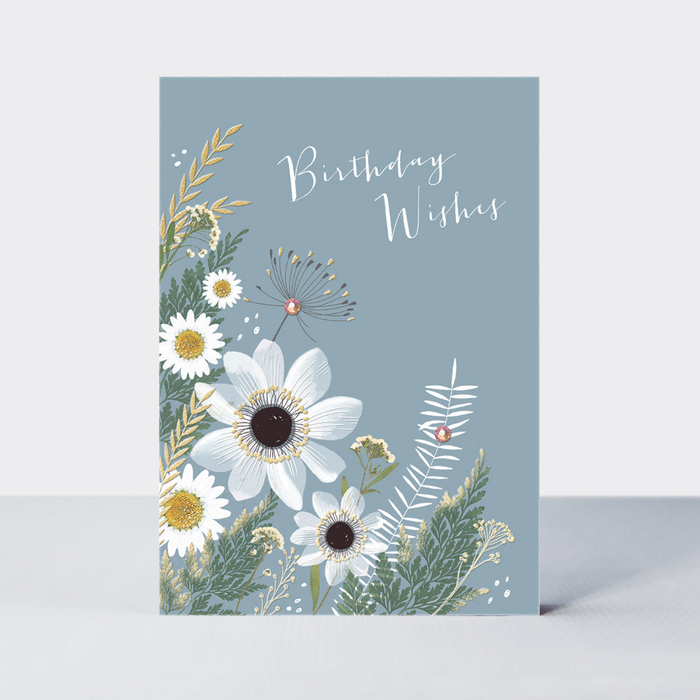 Wild Flower - Open birthday white flowers on grey