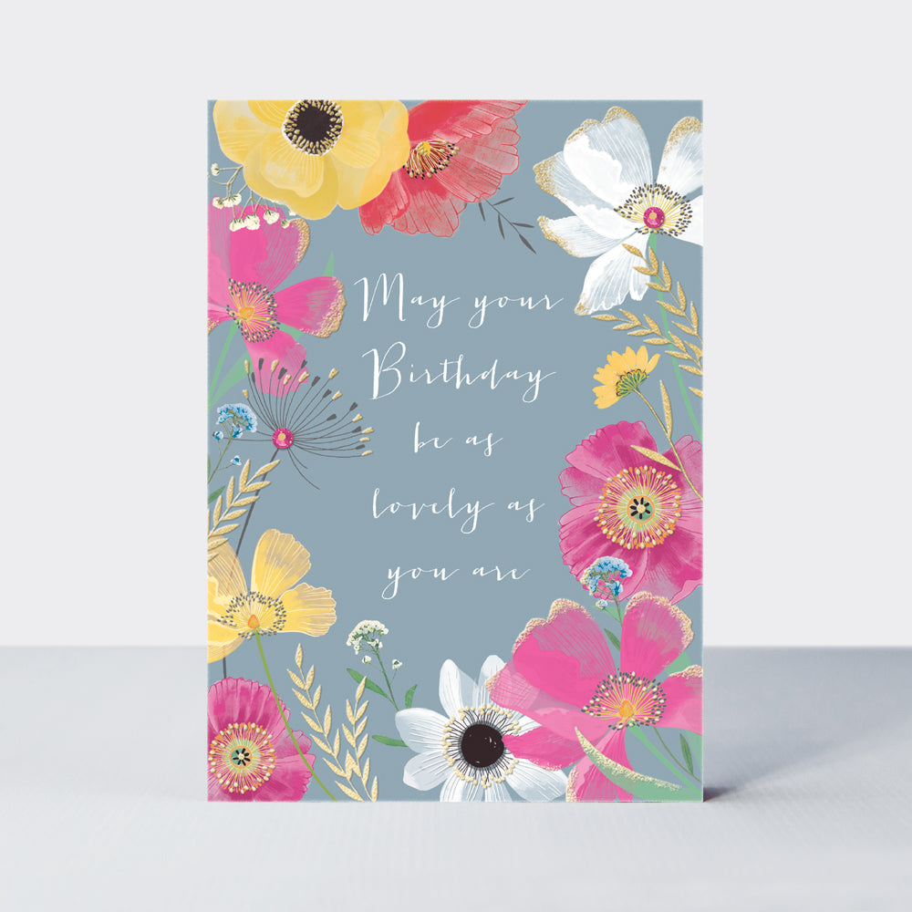 Wild Flower - Open birthday bright floral on grey