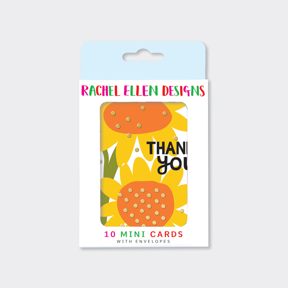 Foiled pack of 10 notecards - Thank you Sunflowers