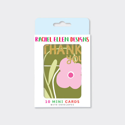 Foiled Pack of 10 notecards - Thank You Pink Flower