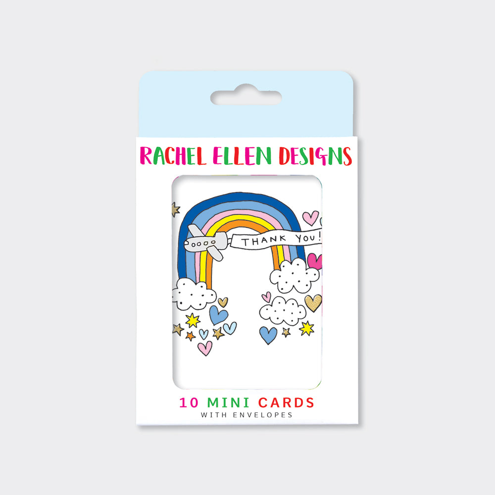 Foiled pack of 10 notecards - Thank You/Aeroplane &amp; Sky Banner