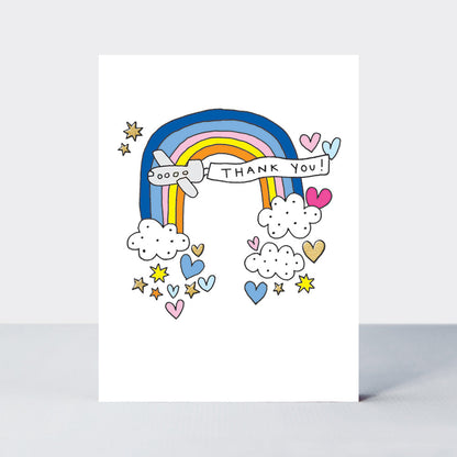 Foiled pack of 10 notecards - Thank You/Aeroplane &amp; Sky Banner