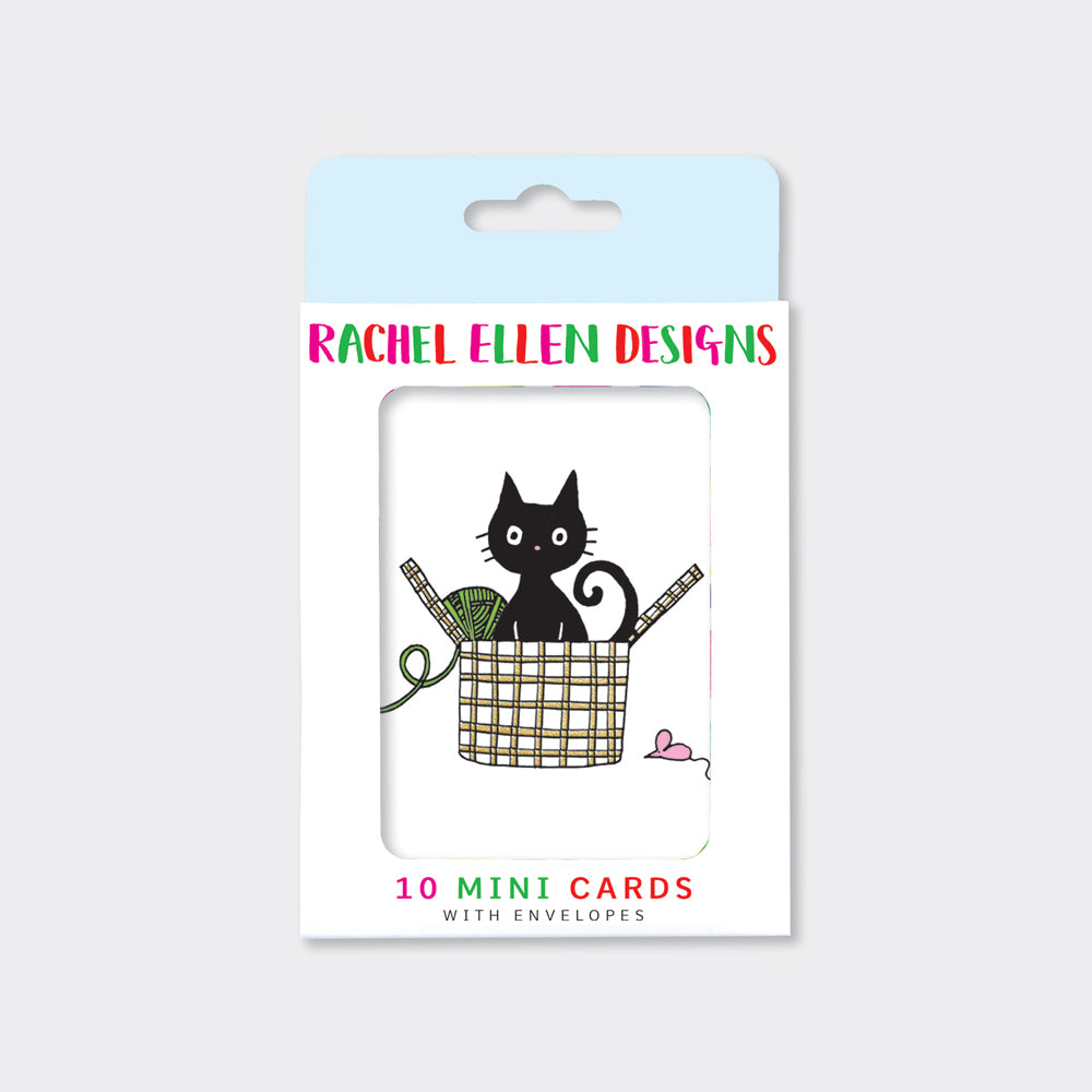 Foiled pack of 10 notecards - Cat In A Basket