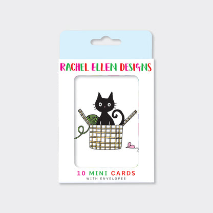 Foiled pack of 10 notecards - Cat In A Basket