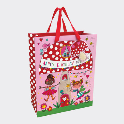 Large Gift Bag Toadstool and Fairies Happy Birthday