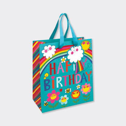 Medium Gift Bag Rainbow Flowers and Bees Happy Birthday