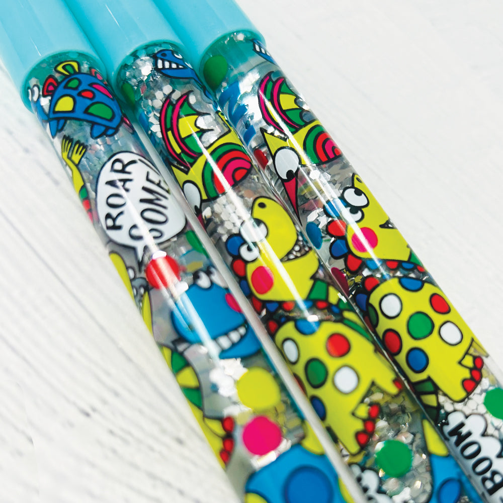 Ballpoint Glitter Pen - Dinosaurs - 24 in tub