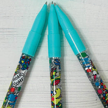 Ballpoint Glitter Pen - Dinosaurs - 24 in tub