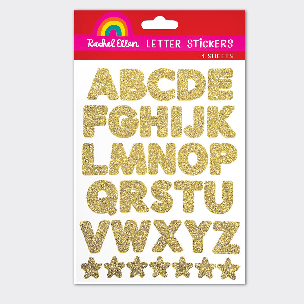 Gold Glitter Letter Stickers - 4 Sheets