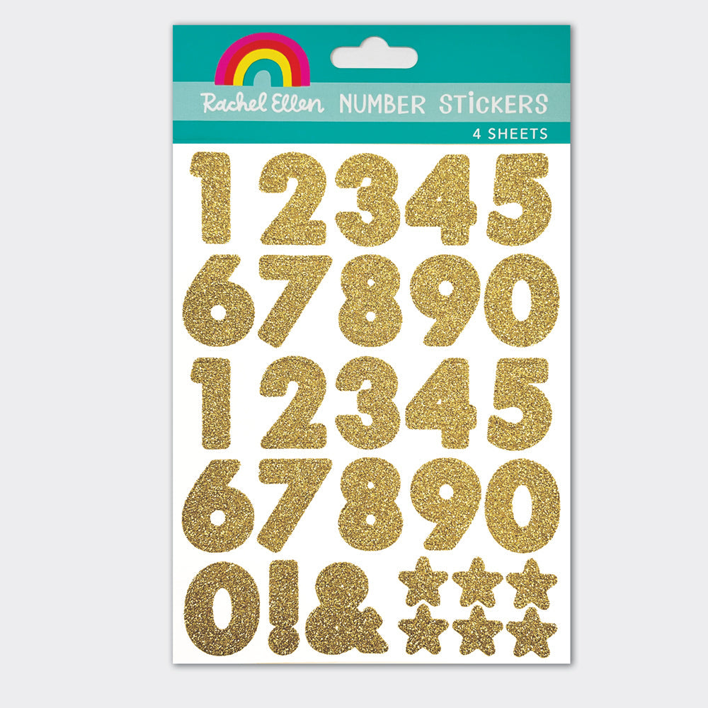 Gold Glitter Number Stickers - 4 Sheets