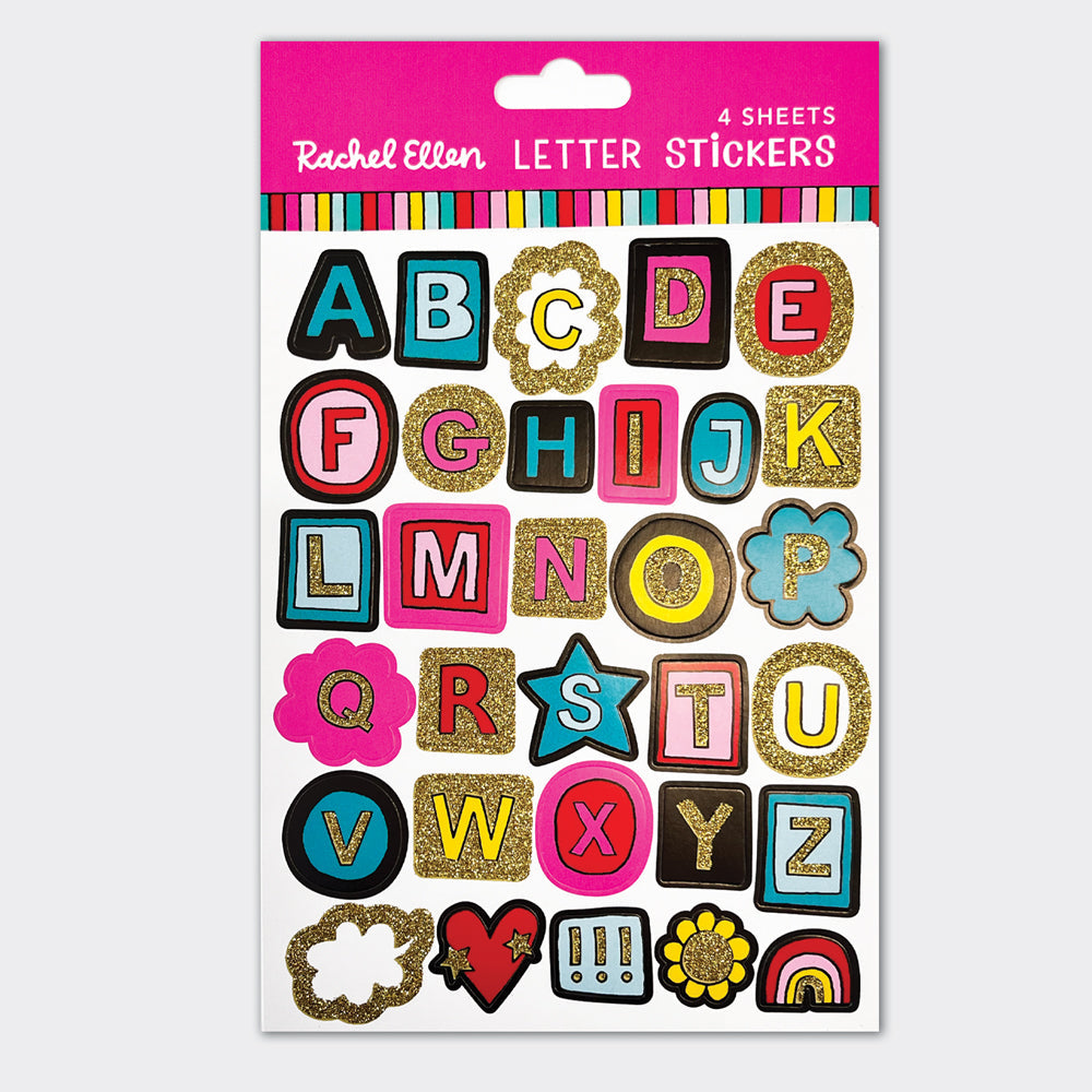 Multi-Colour Gold Glitter Letter Stickers - 4 Sheets