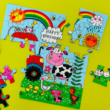Jigsaw card - Happy Birthday - Farmyard
