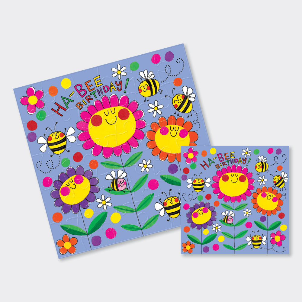 Jigsaw card - Ha-Bee Birthday - Bees &amp; Flowers