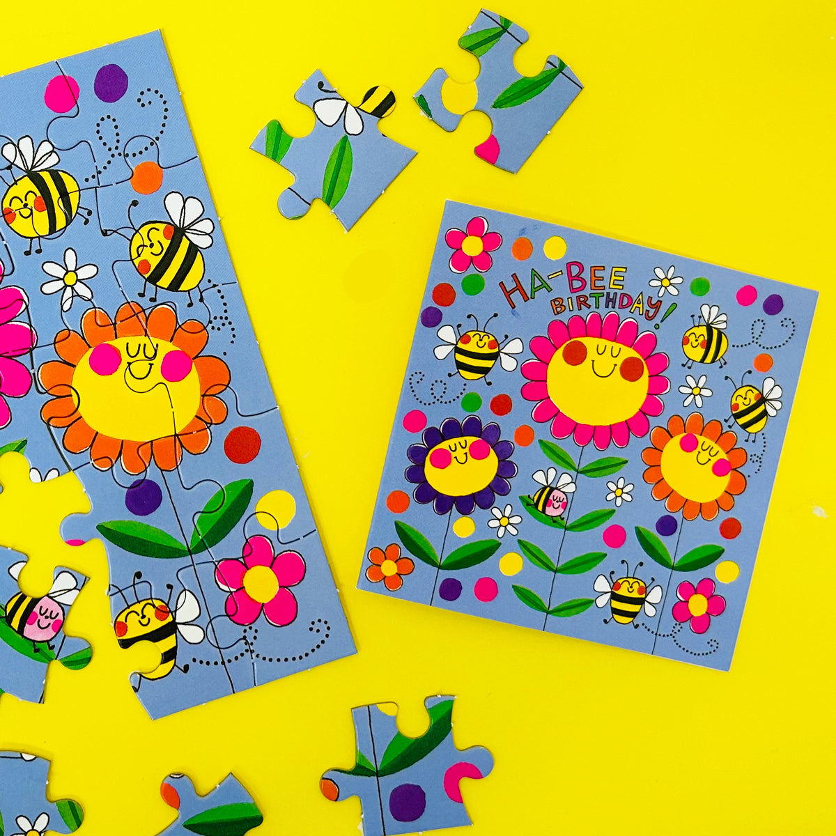 Jigsaw card - Ha-Bee Birthday - Bees &amp; Flowers