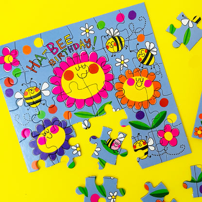 Jigsaw card - Ha-Bee Birthday - Bees &amp; Flowers