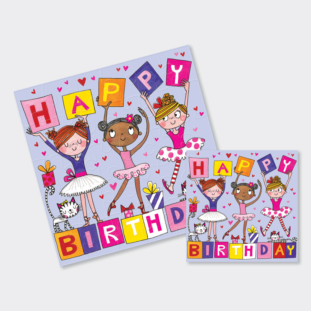Jigsaw card - Happy Birthday - Ballerinas &amp; Cats
