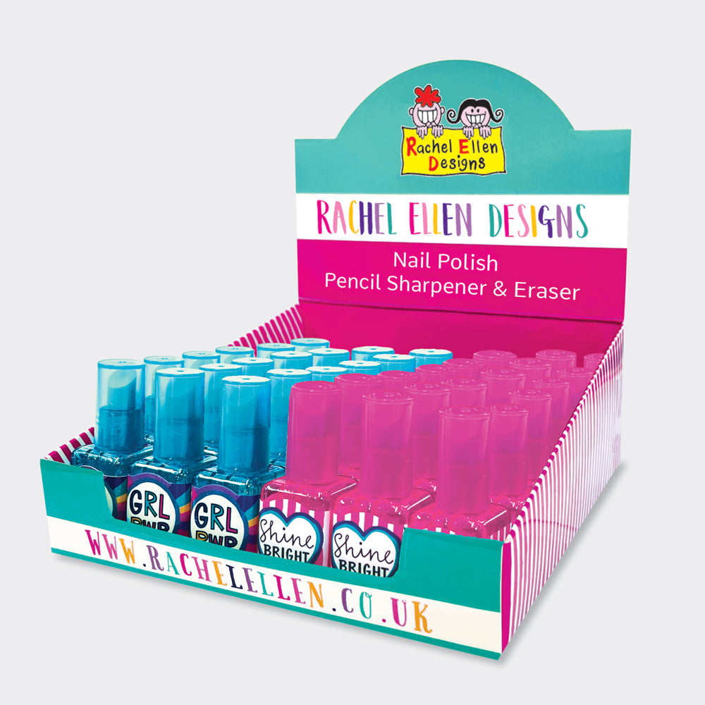 36 x Nail Varnish Sharpeners/Erasers (Shine Bright/GRL PWR)