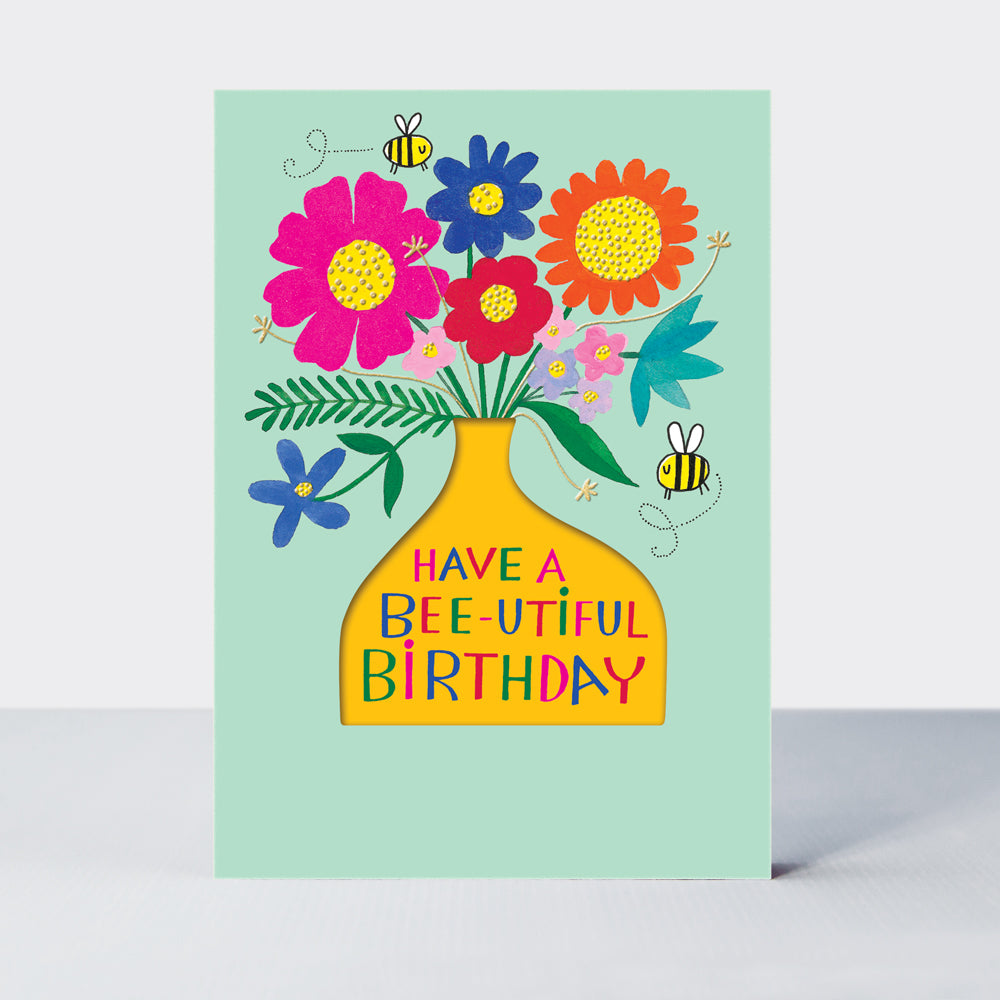 Wholesale birthday card featuring a vase of flowers design by Rachel Ellen Designs