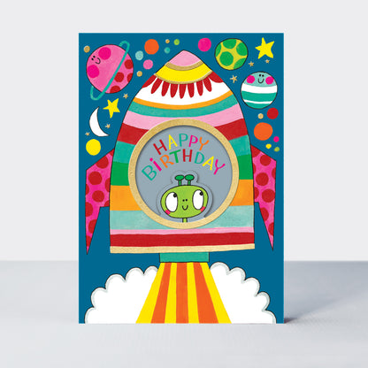 Wholesale birthday card featuring a rocket design by Rachel Ellen Designs