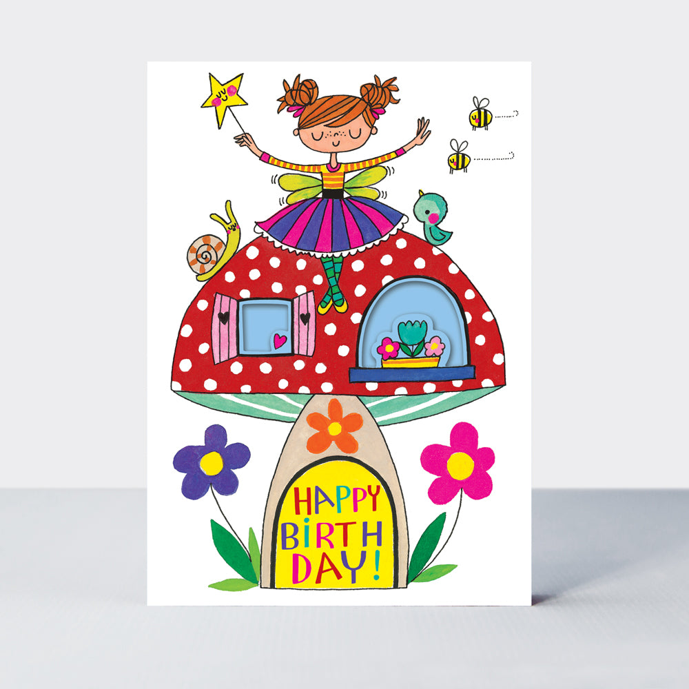 Wholesale birthday card featuring a fairy on a toadstool design by Rachel Ellen Designs
