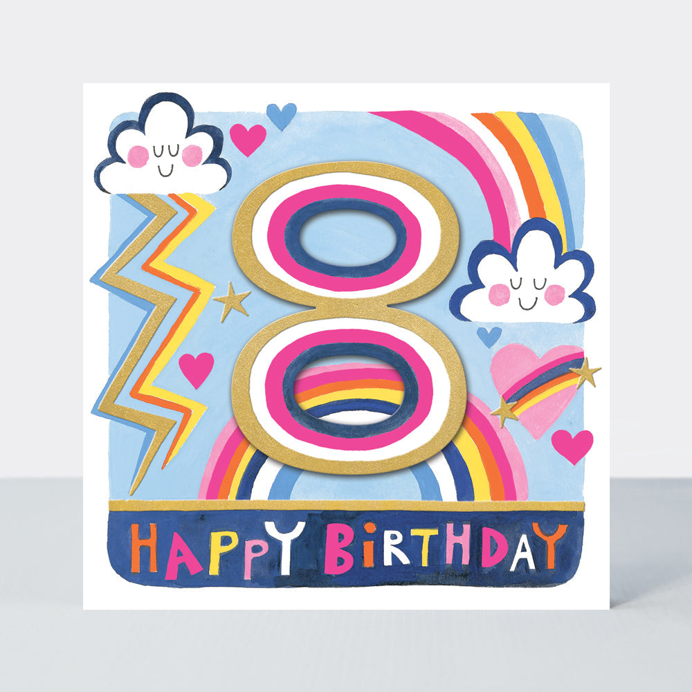 Rhubarb - Age 8 Girl/Rainbows &amp; Clouds birthday card