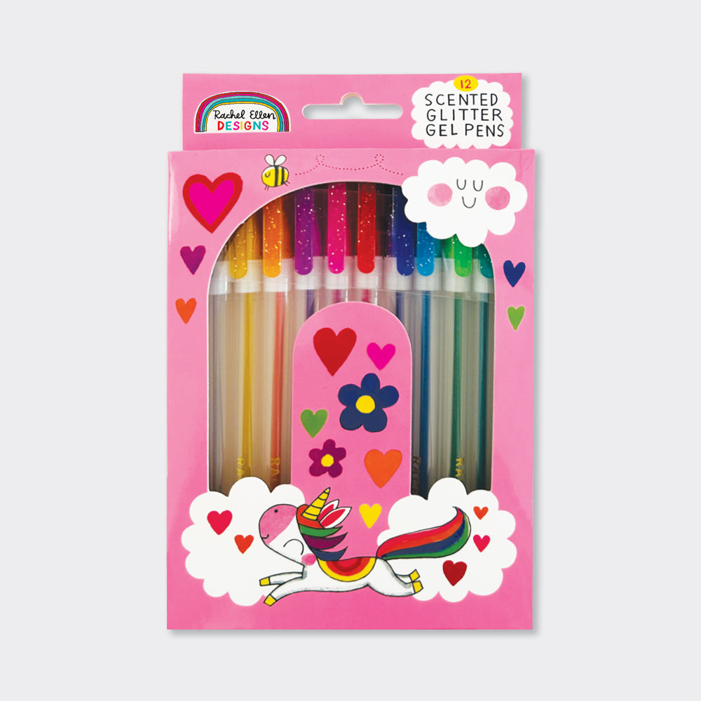 Scented Glitter Gel Pens Unicorn and Rainbow Design Set of 12