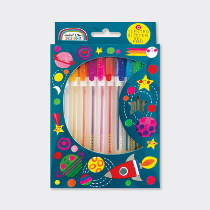 Scented Glitter Gel Pens Moon and Rocket Design Set of 12