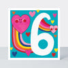 Sweet Pea - Age 6 Girl/Hearts & Rainbows Birthday Card