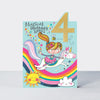 Tiptoes - Age 4 Birthday Card Girl On Unicorn