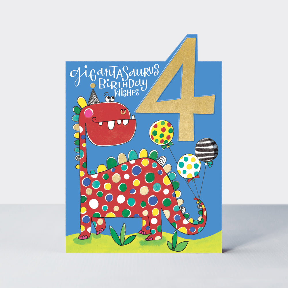 Tiptoes - Age 4 Birthday Card Boy - Dinosaur
