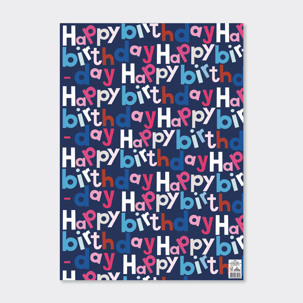 Flat Wrap - Navy/Happy Birthday