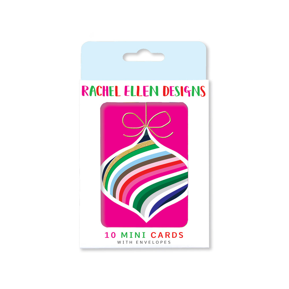 Pack of 10 Notecards - Stripey Christmas Bauble