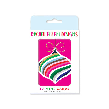 Pack of 10 Notecards - Stripey Christmas Bauble
