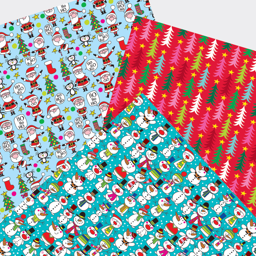 36 rolls of Christmas wrap (12 each of 3 designs) supplied in a retail bin