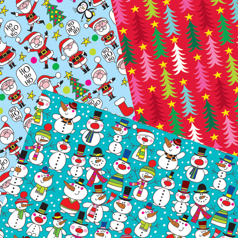 36 rolls of Christmas wrap (12 each of 3 designs) supplied in a retail bin