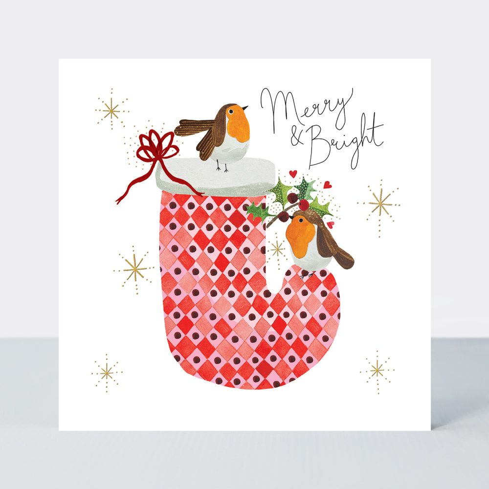 Yule Log - Christmas Stocking &amp; Robins/Merry &amp; Bright