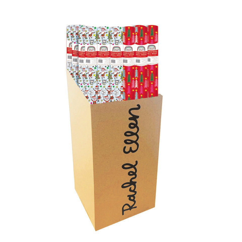 36 rolls of Christmas wrap (18 each of 2 designs) supplied in a retail bin